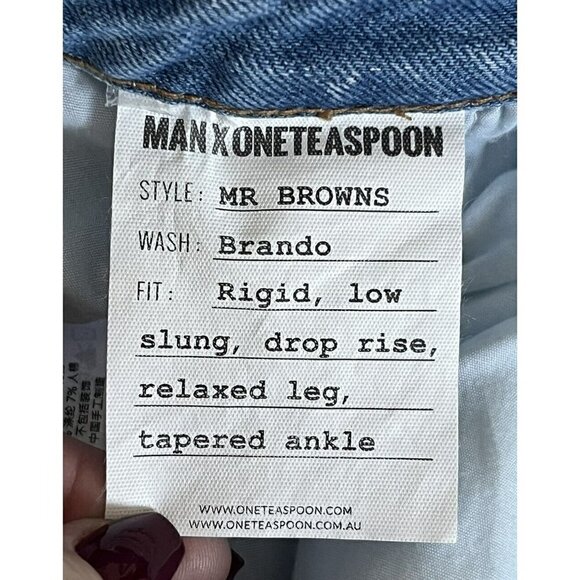 Man X One Teaspoon Mr. Brown Distressed Brando Jeans Sz 32L  32 Long  NWT - Picture 7 of 10